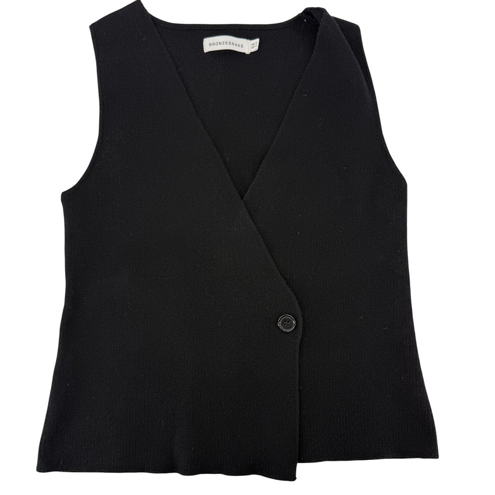 Bronze Snake‎ Womens Black Knit Wrap Vest V-Neck Button Front Wool Blend Size S